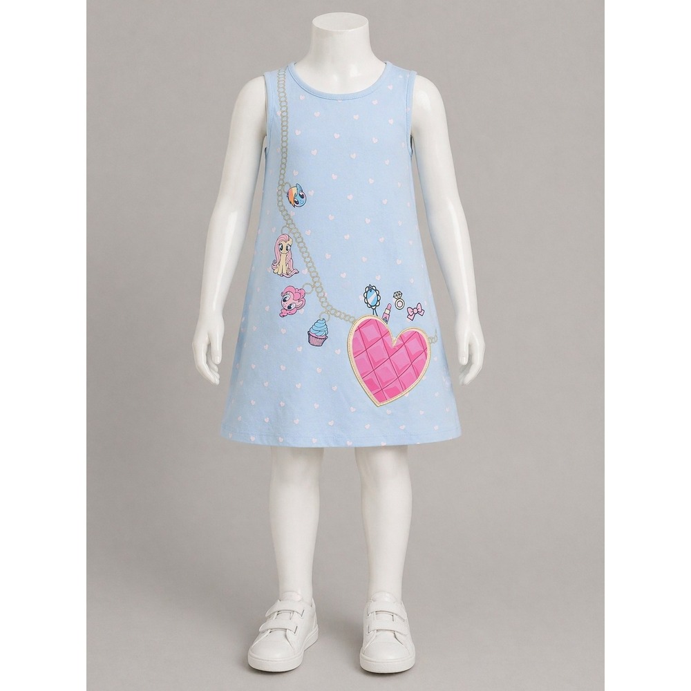 Girls My Little Pony Dress Blue Sleeveless Cartoon Graphic Heart Cute Kids